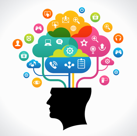 Abstract tree in the form of a global computer network and head. Vector illustration.のイラスト素材
