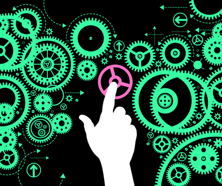 Gears controlled by people. Business process concept. Importance of key business leader in the team. のイラスト素材