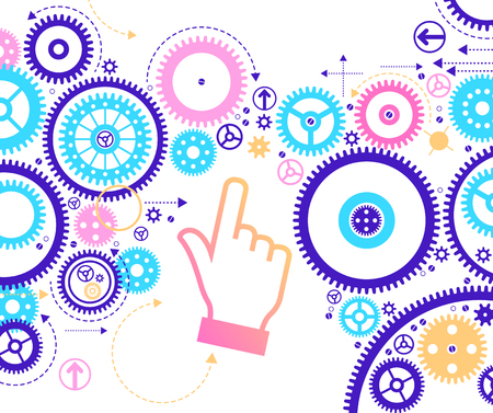 Gears controlled by people. Business process concept. Vector illustration.のイラスト素材