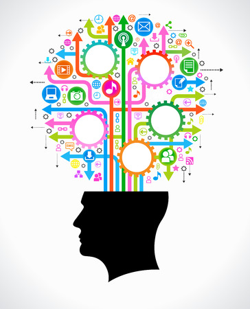 Abstract tree in the form of a global computer network and head. Vector illustration.のイラスト素材