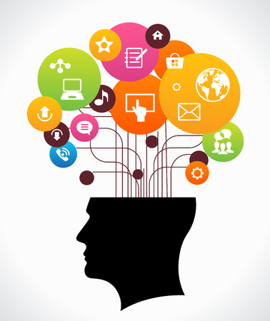 Abstract tree in the form of a global computer network and head. Vector illustration.のイラスト素材