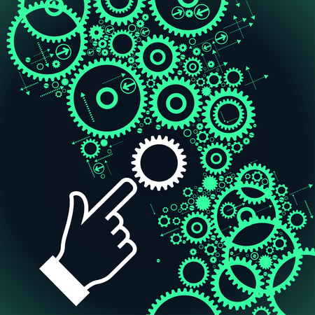 Gears controlled by people. Business process concept. Vector illustration.のイラスト素材