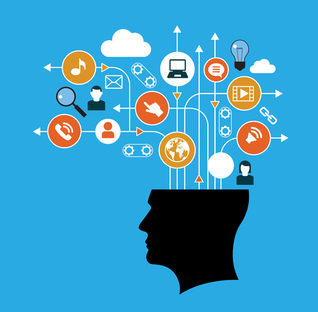 Abstract tree in the form of a global computer network and head. Vector illustration.のイラスト素材