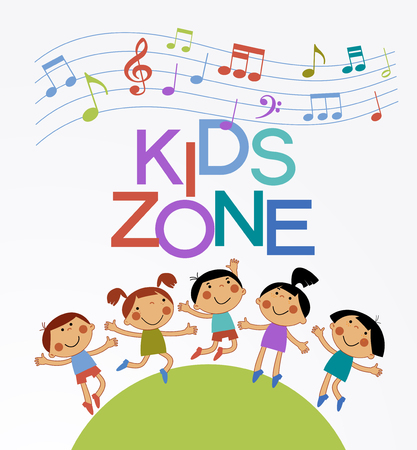 Cartoon children playing. Flat design pattern with child.のイラスト素材