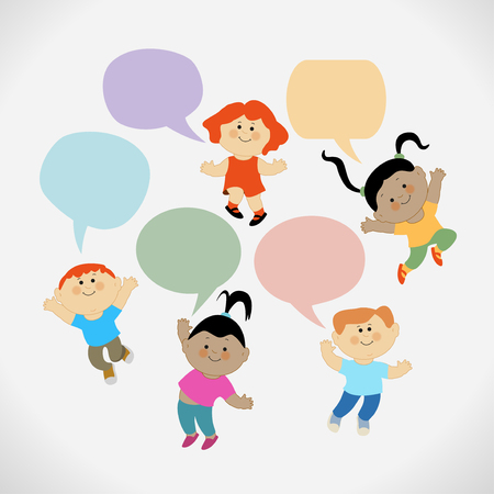 Cartoon children with speech bubble. Vector illustration.のイラスト素材