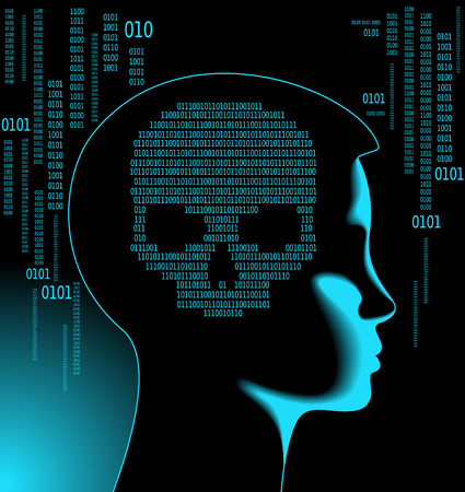 Human skull in digital background. Concept of network security,  computer virus, cyber attack.のイラスト素材