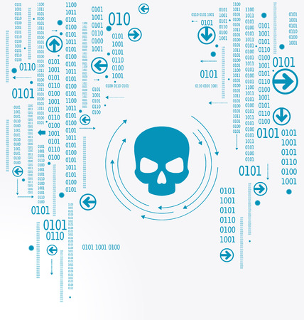 Human skull in digital background. Concept of network security, computer virus, cyber attack.のイラスト素材