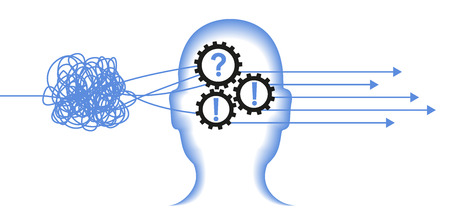 Man systematizes his thinking.Making right decision. Systematize with thinking concept. Brain efficiencyのイラスト素材