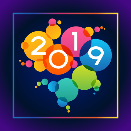 Color design with numeral 2019, speech bubbles and circles.のイラスト素材