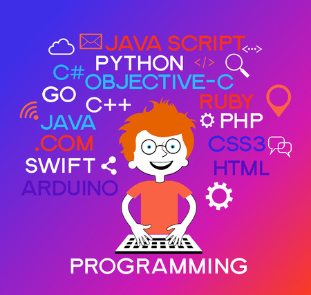 Programming web banner. Best programming languages. Technology process of Software developmentのイラスト素材