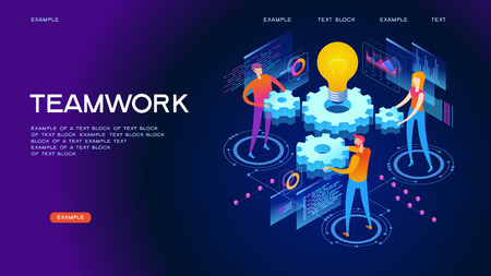 Business; concept. Page template of teamwork. Modern 3d isometric vector illustration of web page.  Design concept.のイラスト素材