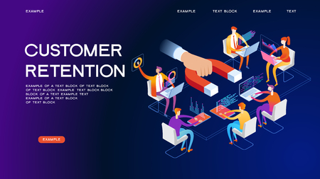 Business; concept. Customer retention, customer support and service 3d isometric vector illustration. Banner with icons.のイラスト素材