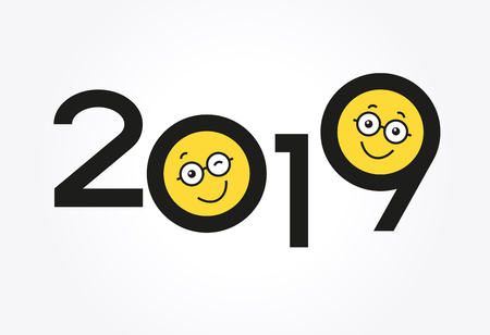 Color design with numeral 2019, smile face.のイラスト素材
