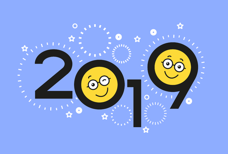 Color design with numeral 2019, smile face.のイラスト素材