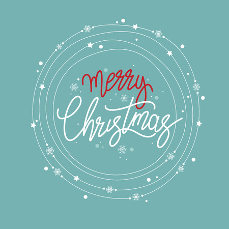 Merry Christmas banner. Hand drawn lettering text. Flat modern design.のイラスト素材