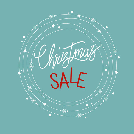 Christmas sale banner. Hand drawn lettering text. Flat modern design.のイラスト素材