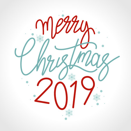 Merry Christmas banner. Hand drawn lettering text. Flat modern design.のイラスト素材