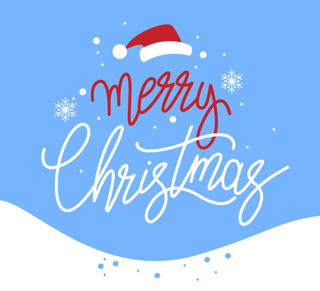 Merry Christmas banner. Hand drawn lettering text. Flat modern design.のイラスト素材