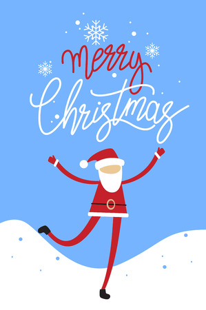 Merry Christmas banner. Santa Claus and Hand drawn lettering text.. Flat modern design.のイラスト素材