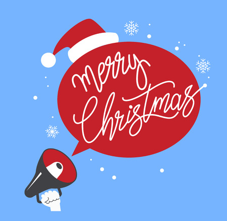 Merry Christmas banner. Hand drawn lettering text. Flat modern design.のイラスト素材