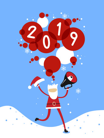 Merry Christmas banner. Santa Claus and Hand drawn lettering text.. Flat modern design.のイラスト素材