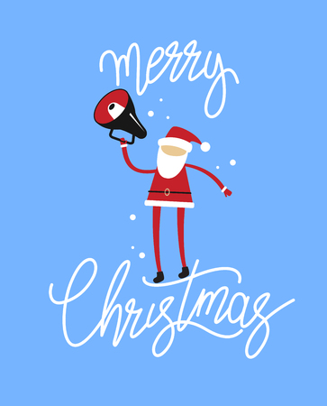 Merry Christmas banner. Santa Claus and Hand drawn lettering text.. Flat modern design.のイラスト素材