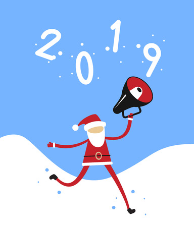Merry Christmas banner. Santa Claus and Hand drawn lettering text.. Flat modern design.のイラスト素材
