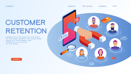 Customer retention, customer support and service 3d isometric vector illustration. Banner with icons.のイラスト素材