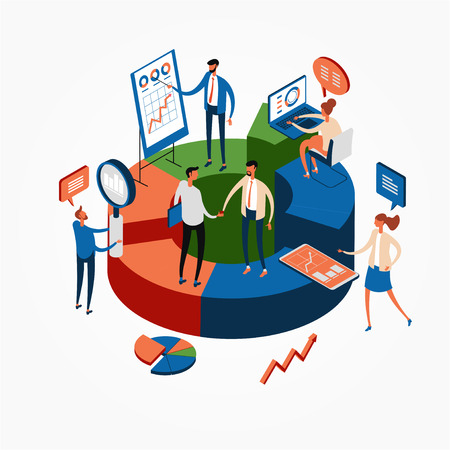 Statistics and analysis in business. The concept of financial management. Activities to study the structure of the market, market prices and their trends..3d isometric illustrationのイラスト素材