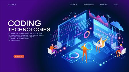 Programming web banner. Best programming languages. Technology process of Software developmentのイラスト素材