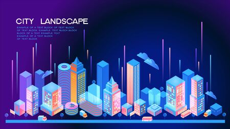 Website elements layout of Urban Landscape. Smart city. Modern city. Concept template. Abstract panorama. 3d isometric vector illustration.のイラスト素材