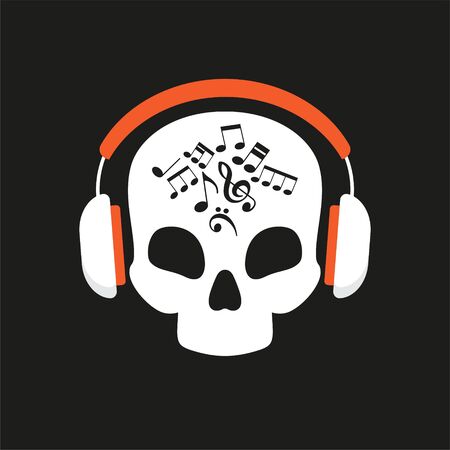 Skull with headphones.Flat design illustration.のイラスト素材