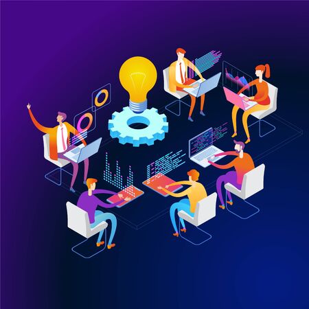 Page template of teamwork. Modern 3d isometric vector illustration of web page.  Design concept.のイラスト素材