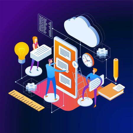 Design isometric concept of Mobile App Development. 3d isometric vector illustration.のイラスト素材