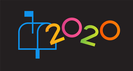 Blue mailbox icon and numbers 2020 happy new year.