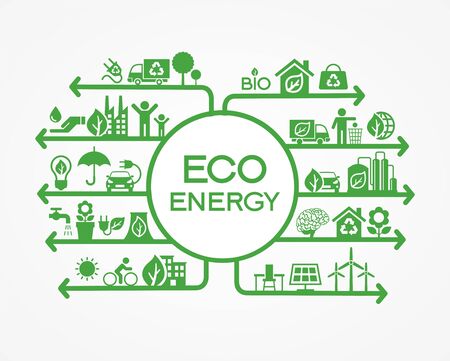 Renewable energy concept icon. Green electricity sources icons. Alternative energy backgroundのイラスト素材