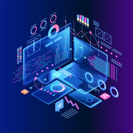 Programming web banner. Best programming languages. Technology process of Software developmentのイラスト素材