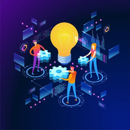 Page template of teamwork. Modern 3d isometric vector illustration of web page.  Design concept.のイラスト素材