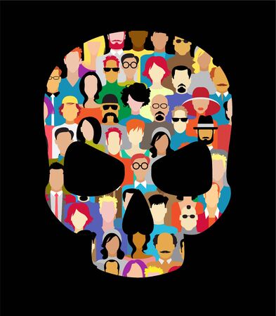 Set of people icons form a skull shapeのイラスト素材