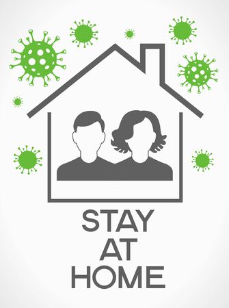 Quarantine icons. Crown Virus (Covid 19) campaign. Stay home to stay healthy. Vector flat designのイラスト素材