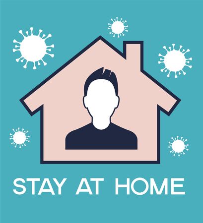 Quarantine icons. Crown Virus (Covid 19) campaign. Stay home to stay healthy. Vector flat designのイラスト素材