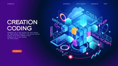 Programming web banner. Best programming languages. Technology process of Software developmentのイラスト素材