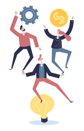 Organized Work Concept. Balance between idea, time and work. Business team helps each other to succeed. Flat style.のイラスト素材