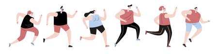 Marathon Race. Outdoor Activities Concept. Sportsmen and Sportswomen Run Marathon. Group of People Running Marathon Distance in Raw. Jogging Competition. Cartoon Flat Vector Illustrationのイラスト素材