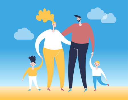Father, mother, daughter and son together. Happy family concept. Flat design vector illustrationのイラスト素材