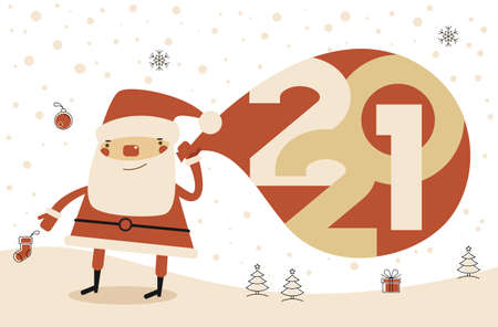 Vector 2021 Happy New Year background. Ð¡hristmas card. Holiday gift card, Festive poster, web banner, header for website. Winter season with traditional elements. Flat vector illustration.のイラスト素材