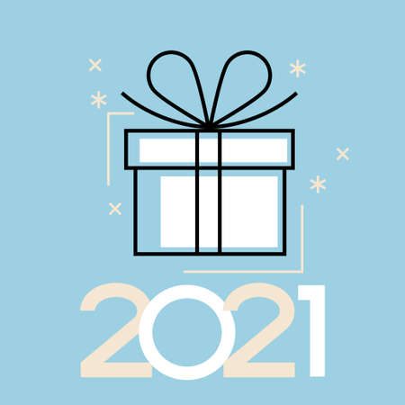 Vector 2021 Happy New Year background. Ð¡hristmas card. Holiday gift card, Festive poster, web banner, header for website. Winter season with traditional elements. Flat vector illustration.のイラスト素材