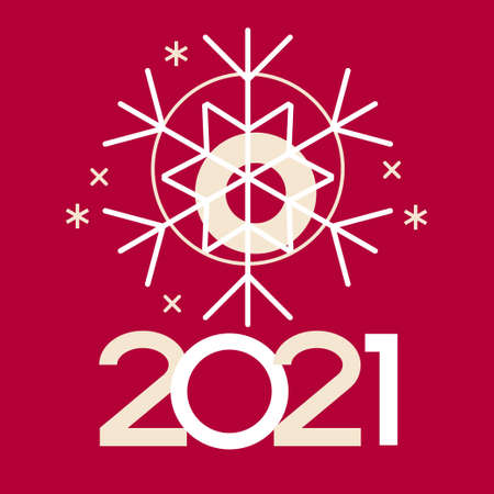 Vector 2021 Happy New Year background. Ð¡hristmas card. Holiday gift card, Festive poster, web banner, header for website. Winter season with traditional elements. Flat vector illustration.のイラスト素材