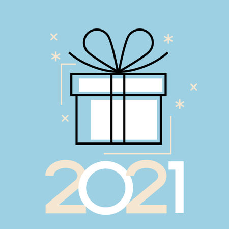 Vector 2021 Happy New Year background. Ð¡hristmas card. Holiday gift card, Festive poster, web banner, header for website. Winter season with traditional elements. Flat vector illustration.のイラスト素材