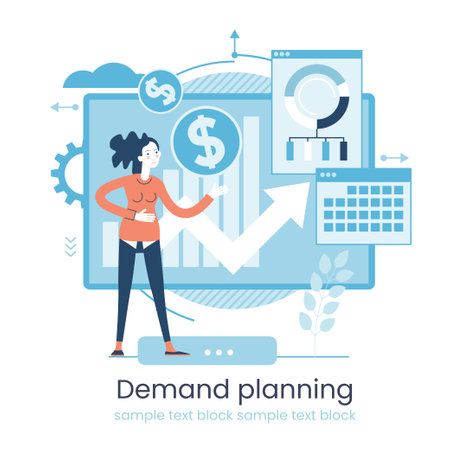 Marketing accounting concept. Finance management. Marketing investment. Digital auditing, business plan. Digital sales. Demand planning, Graphic elements set. Vector illustration in flat style.のイラスト素材